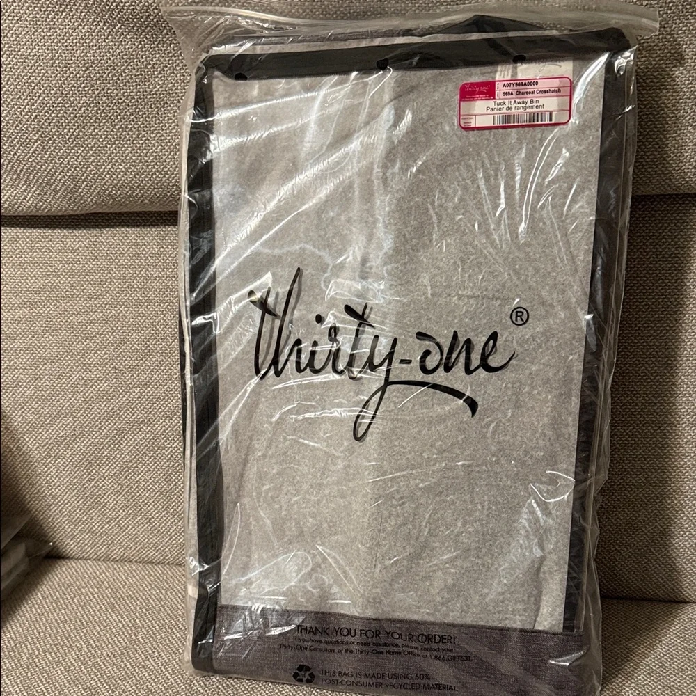 Thirty-One Tuck it Away Bin NEW charcoal cross hatch